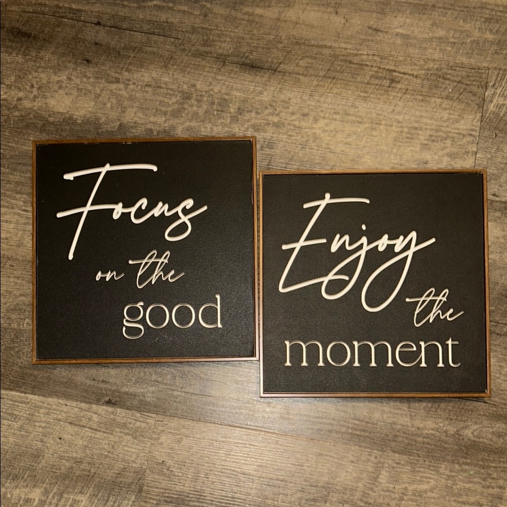 Black Inspirational Wall Art Set - Focus on the Good & Enjoy the Moment